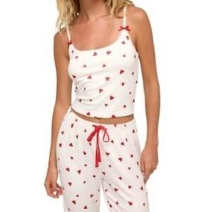 Z Supply Heart Print White and Red Pajama Set
